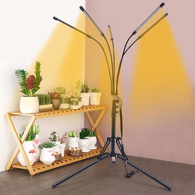 5-Head LED Grow Light with Tripod & Clip - 3 Lighting Modes, 4/8/12H Timer, 15.7-63in Adjustable Height, Full Spectrum for Indoor Plants/Greenhouse/Flower Cultivation (US Plug)