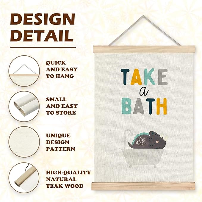 Luvadian Dinosaur Dino Wall Decor, Funny Poster Hanger Frame, Kids Nursery Bathroom Decor, 12x16 Inches Set of 2
