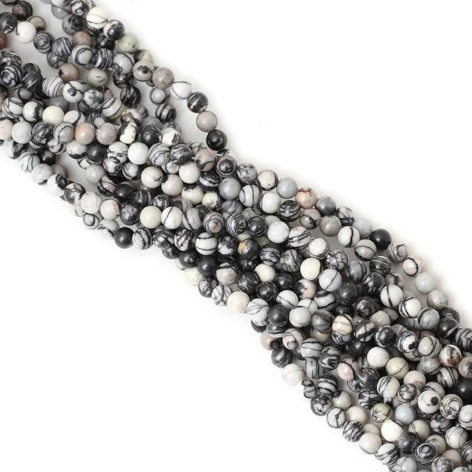 60PCS 6mm Natural Black Network Zebra Stone Round Loose Beads for Jewelry Making DIY Bracelet Necklace Materials 1 Strand 15"