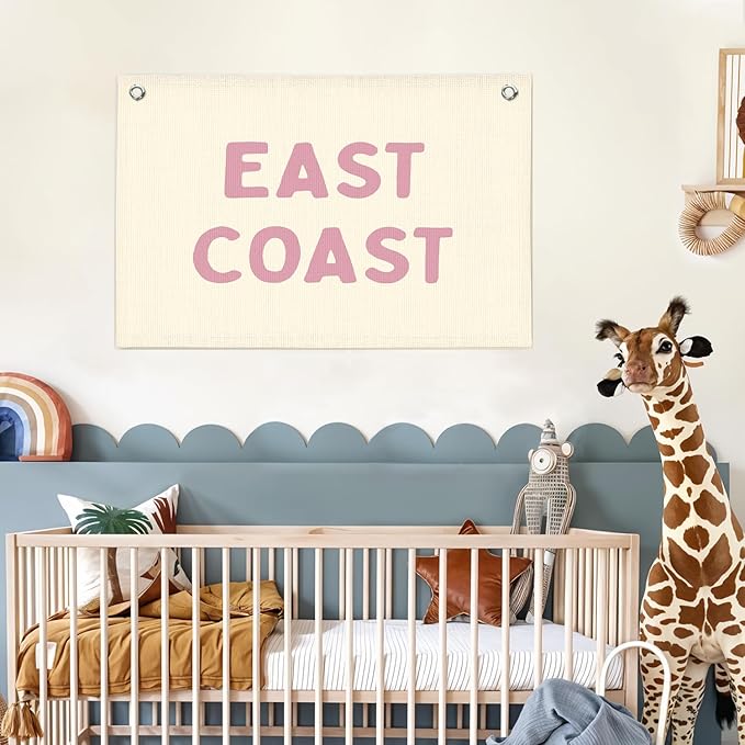 Lacama Coastal Nursery Room Decor,Vintage Pink East Coast wall art Banner, Coastal Cowgirl Wall Art Aesthetic Trendy Wall Art Dorm Decor For College Girls Canvas Banner 30x22 Inch