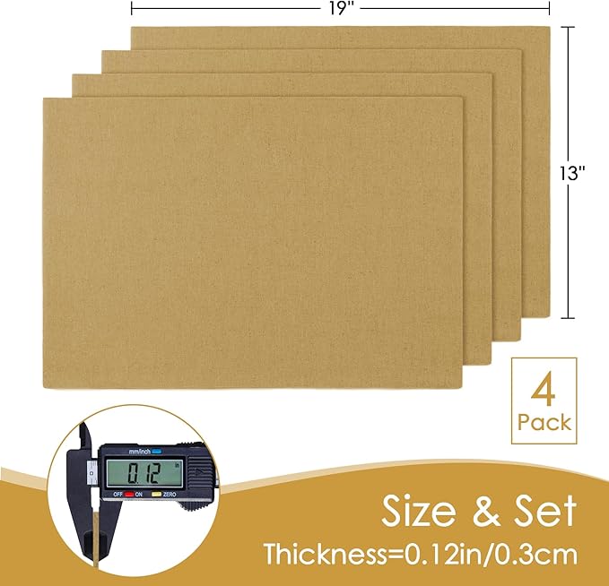 MANSPHIL Gold Cloth Placemats Set of 4 Washable Thick Faux Linen Place Mats Heat Resistant Double Layer Fabric Table Mats Wrinkle Free Dining Kitchen Table Decor - 13x19 Inch Oeko Tex Placemat