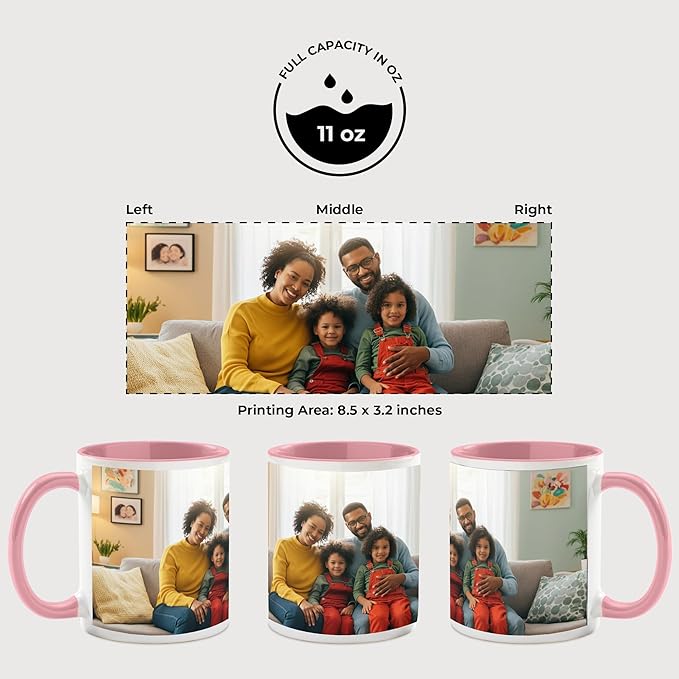Personalized Mug, Custom Ceramic Mug with Photo and Text, 11oz, Pack of 20, Glossy Coffee Cup, Perfect for Christmas, Secret Santa or as Holiday Gift for Family or Friends, White/Pink