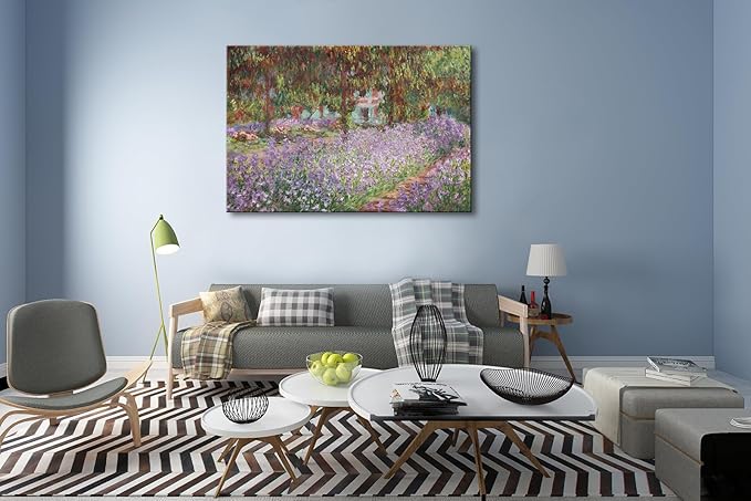 Irises in Monet's Garden, 1900 by Claude Monet Canvas Wall Art Decor Framed Famous Painting Print for Bathroom Bedroom Wall Decoration 32"x48"