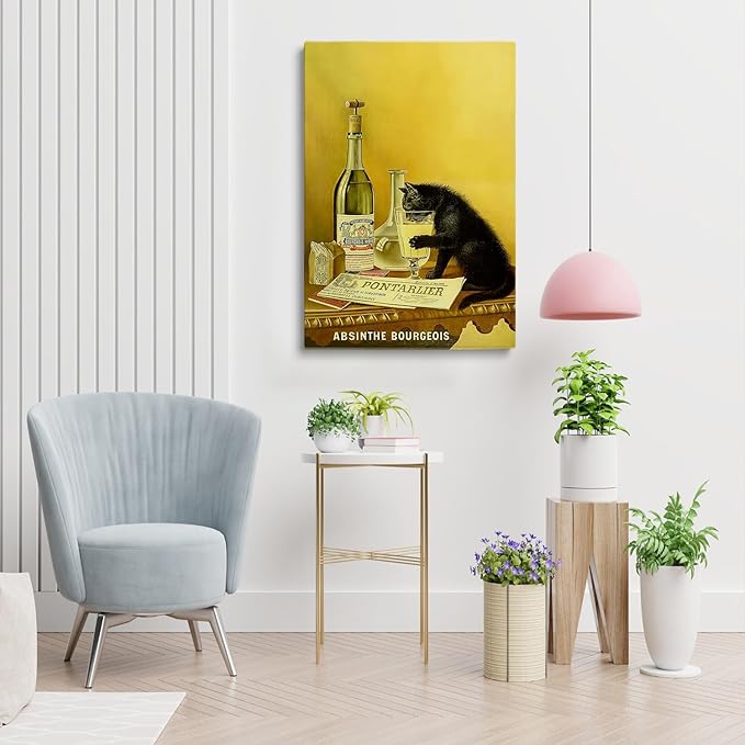 Black Cat Wall Art, Absinthe Print, Vintage Cat Alcohol Poster,Bar Wall Decor, Beverage Print Art, Large Art,Vintage Art For Bar,Vintage Bar Painting Print,Bar Cart Decor24x36Unframed