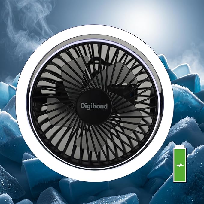 Small Fan, High Power Silent Desk Fan Portable USB Fan 3000mAh Rechargeable Battery Powered, 3 Speed 5.3in with Night Light/Hook,180°Rotated Easy Clean (Black)