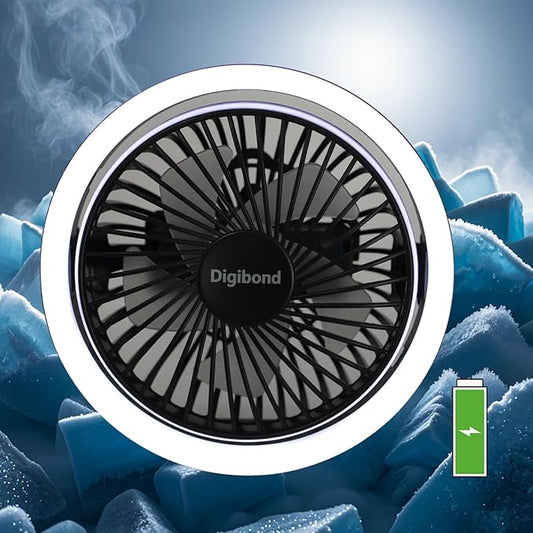 Small Fan, High Power Silent Desk Fan Portable USB Fan 3000mAh Rechargeable Battery Powered, 3 Speed 5.3in with Night Light/Hook,180°Rotated Easy Clean (Black)