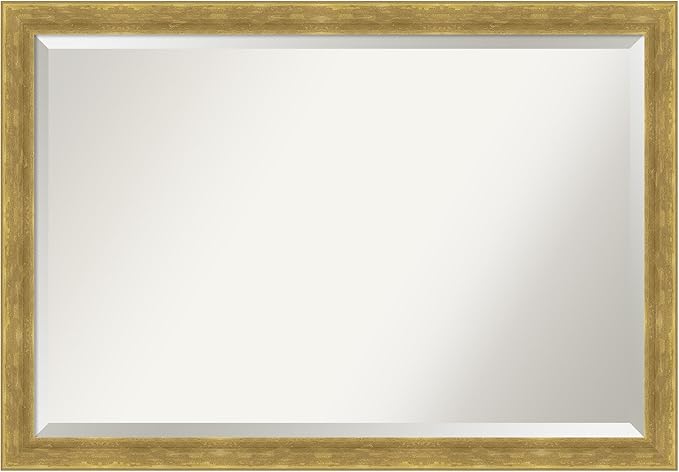 Amanti Art Gold Wall Mirror 27x39 Angled Gold Rectangle Bathroom Mirror for Wall Decor Living Room, Large Modern Wood Frame, Hangs Horizonally and Vertically, Bathroom Decor, Beveled Edge