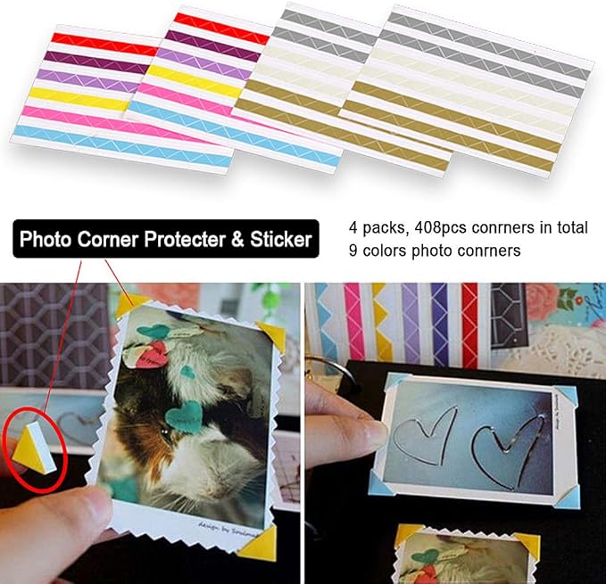 Photo Album DIY Scrapbook, 10x10 inch 50 Pages Vintage Leather Cover Three-Ring Binder Picture Booth Albums + 9 Colors 408pcs Self Adhesive Photos Corners for Personalized Memory Keep (Cyan)