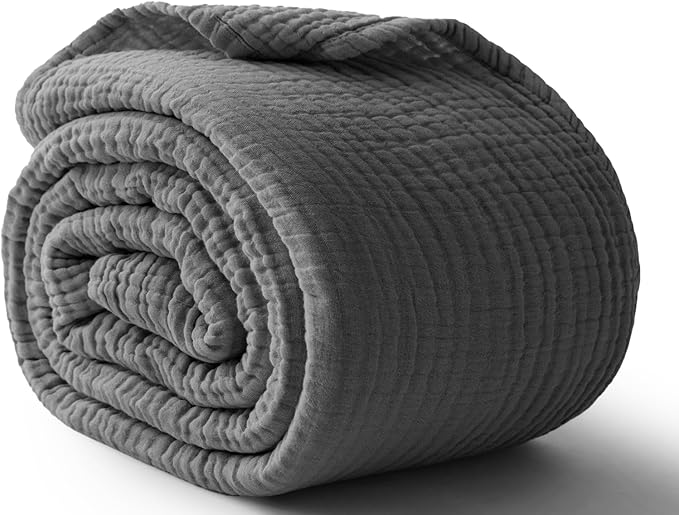 100% Cotton Muslin Blanket 40" x 40", Breathable and Lightweight Cotton Throw Blankets, Soft Cooling Summer Gauze Blanket for All Season, Dark Grey