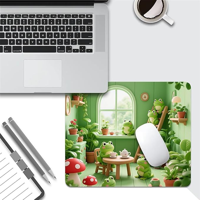 Square Mouse Pad Cartoon Frog, Personalized Premium-Textured Custom Mouse Mat Design, Washable Mousepad Cloth, Non-Slip Rubber Base Computer Mouse Pads for Wireless Mouse
