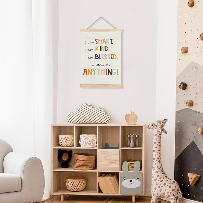 LUVADIAN Positive Affirmations for Kids, Kids Wall Decor, I am Smart Kind Blessed Motivational Poster Hanger Frame Wall Art for Classroom Playroom Nursery Girl Boy Room, 12x16 Inches
