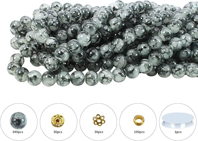 Pamir Tong 500PCS 10mm Black Glass Beads for Jewelry Making,Round Smooth Beads, Bracelet Space Loose Beads for Jewelry Making Earring, Necklaces, DIY Crafts & Gifts #362