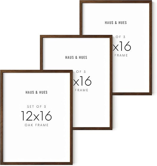 HAUS AND HUES 12x16 Walnut Oak Frame Set of 3 - Wooden Poster Holders, Rustic Gallery Wall Display