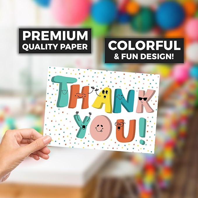 Doodle Me Happy Kids Thank You Cards - 25 Cards With Envelopes - Cute, Fun, Easy Gender Neutral Thank You Notes For Boys and Girls