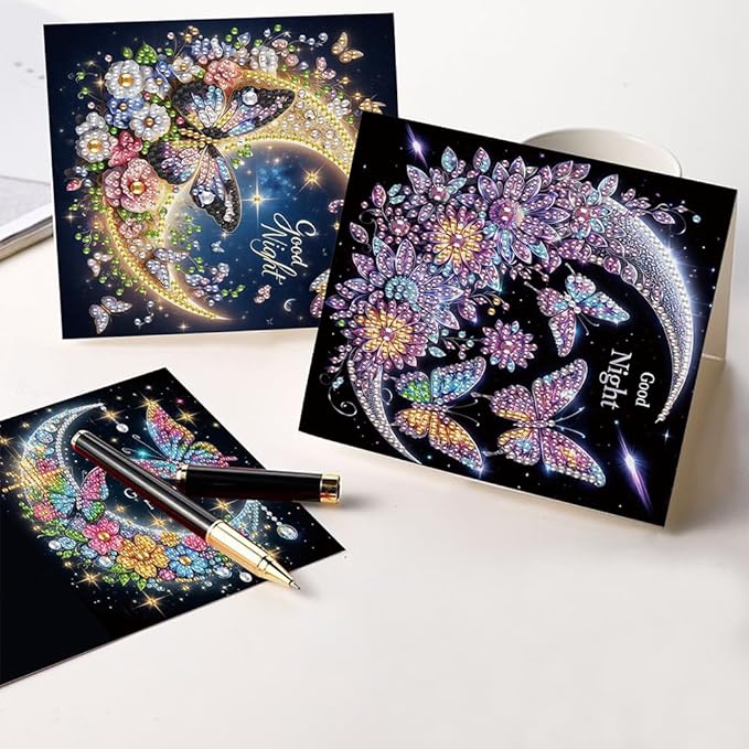 Ceitura 6Pcs DIY Diamond Art Painting Crafts Rhinestone Painting Greeting Card Making Kit Postcard for Holiday Christmas New Year Party Favors (Moon Butterfly)