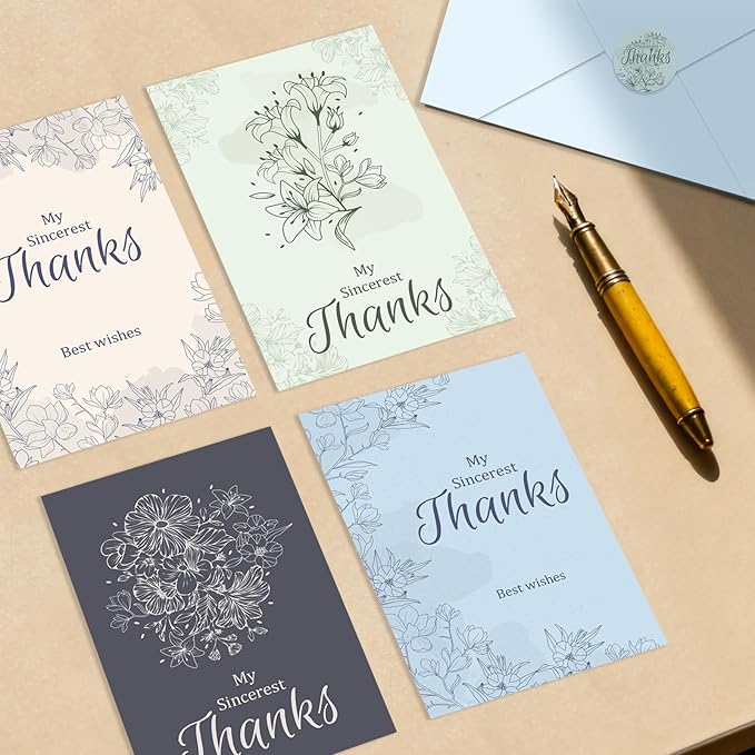 48Pcs Thank You Cards with Envelopes and Stickers for Weddings, Bridal Shower, Baby Shower, Small Business