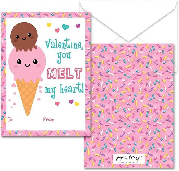 Paper Frenzy Sweet Treats Themed Valentines - 25 pack WITH ENVELOPES