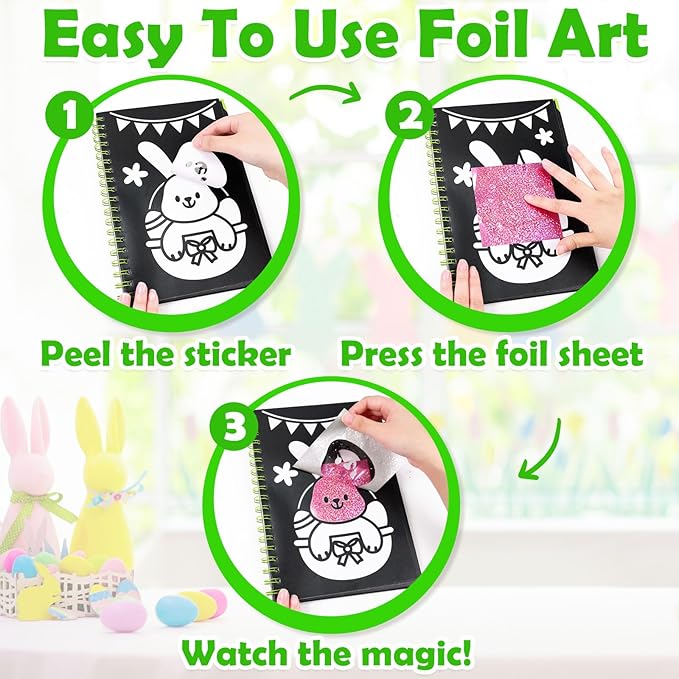 FUNNYB&G Foil Art Craft Activity for Kids - Gift for Girls Boys Crafts for Kids Fun Art Supplies DIY Creative Travel Toy, Birthday Gift Party Favor Toys for Girls Boys 4 5 6 7 8 9 Years Old(Easter)