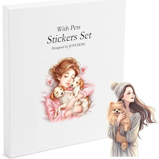 Scrapbook Stickers Set, 124Pcs Girls with Pets Dogs Sticker for Scrapbooking and Journaling, Junk Journal Supplies, Bullet Journals Materials, Planner DIY Arts Craft Collage