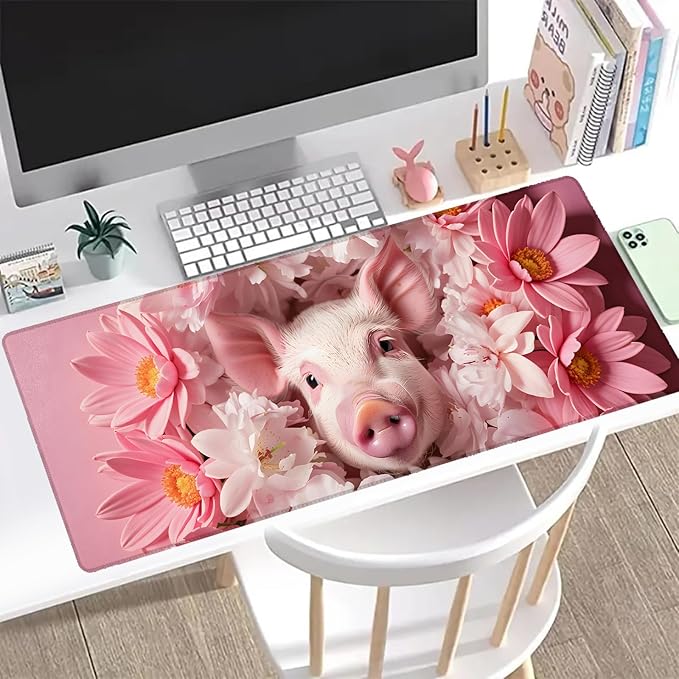Pig Gaming Mouse Pad, Office Desk Mat, Anti-Slip Rubber Base Cool Aesthetic Mouse Pads for Computer Laptop Keyboard School Home Desktop Gamer Home Accessories Decor 31.5" x 11.8"