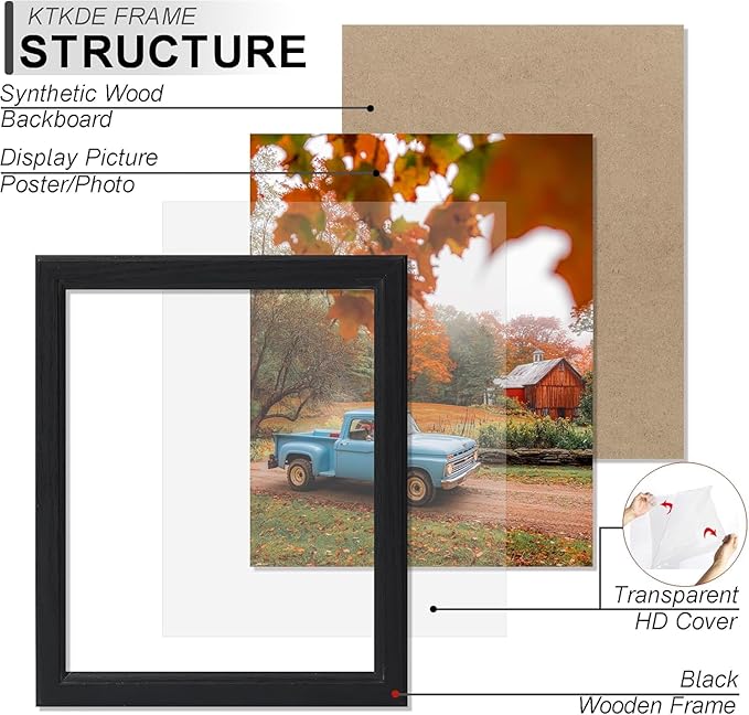 KTKDE 13x19 Picture Frame Set of 3,black Wooden frames, Vertical & Horizontal Wall Hanging for Wall Display,Studio Gallery Photo Frame for Photos, Posters & Art Prints