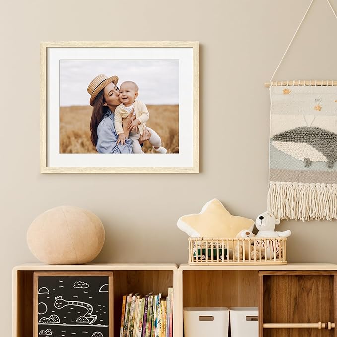 20x24 Picture Frame with Mat for 16x20 Set of 3, Natural Wood Grain 20x24 Frame for Wall Mounting (3 Pack, Natural)