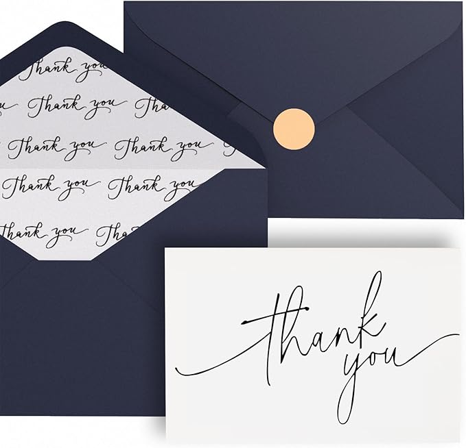 Goefun Thank You Cards with Envelopes 144 Pack Bulk 4×6 Navy Blue Blank Thank You Notes, Unique Designs for Small Business, Funeral, Wedding, Baby Shower Boy and Graduation