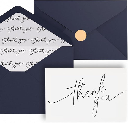 Goefun Thank You Cards with Envelopes 144 Pack Bulk 4×6 Navy Blue Blank Thank You Notes, Unique Designs for Small Business, Funeral, Wedding, Baby Shower Boy and Graduation