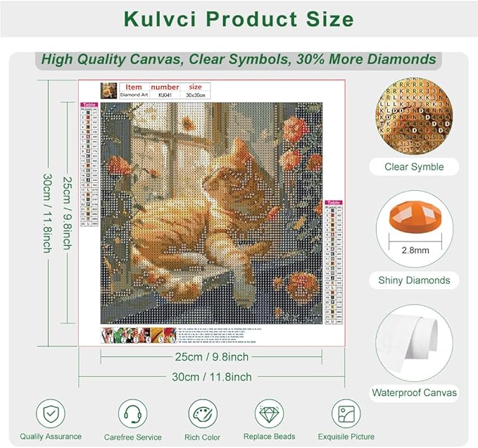 Kulvci Sleeping Cat Diamond Painting Kits for Adults, Diamond Art Kits for Beginners, 5D DIY Full Drill Gem Craft for Home Decor Gift 12x12inch