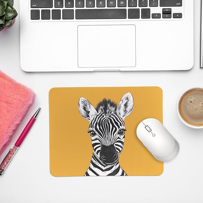 Rusenbao Cute Yellow Zebra Mouse Pad, Cute Small Mouse Pads for Desk, Zebra Gifts for Women, Gaming Mousepad for Wireless Mouse, Non-Slip Base, Computer, Office, Laptop, 9.5x7.9 Inch