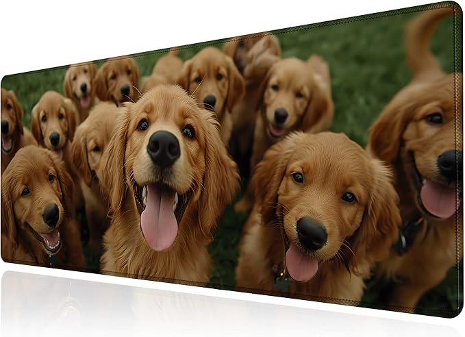 Large Golden Retriever Mouse Pads for Desk, Gaming Mousepad for Keyboard and Mouse with Anti-Slip Rubber Base, Big Extended Desk Protector for Home Office XL Mouse Mat31.5 x 11.8in