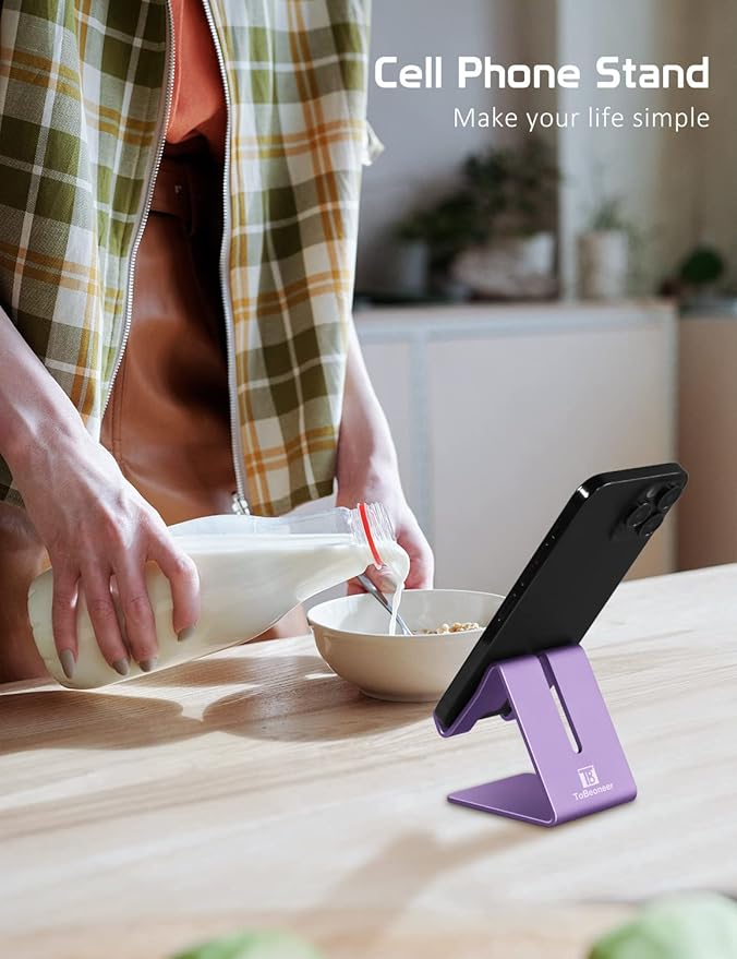 Phone Stand, Aluminum Phone Holder for iPhone 16 15 14 13 12 11 X 8 7 6 Plus 5, Tablet, Samsung, Huawei, Suitable for All Smartphones, Adding a Touch of Style to Your Office Decor, Purple