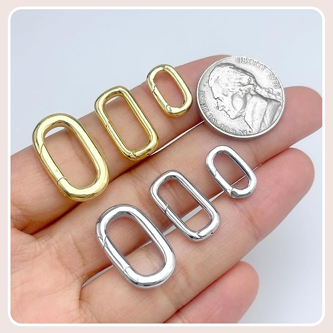 OHINGLT 12Pcs Carabiner Clip Pendant Clasps – Silver Necklace Clasp and Closures, Bracelet Charm Connector for Women (3 Size)