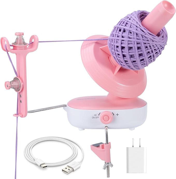 Electric Yarn Ball Winder Pro for Crocheting, Upgrade Dual-Spring Tension 10oz Large Capacity, Stepless Speed Automatic Yarn Wool Spinner Roller, Ideal Present for Crochet Lovers(Pink)