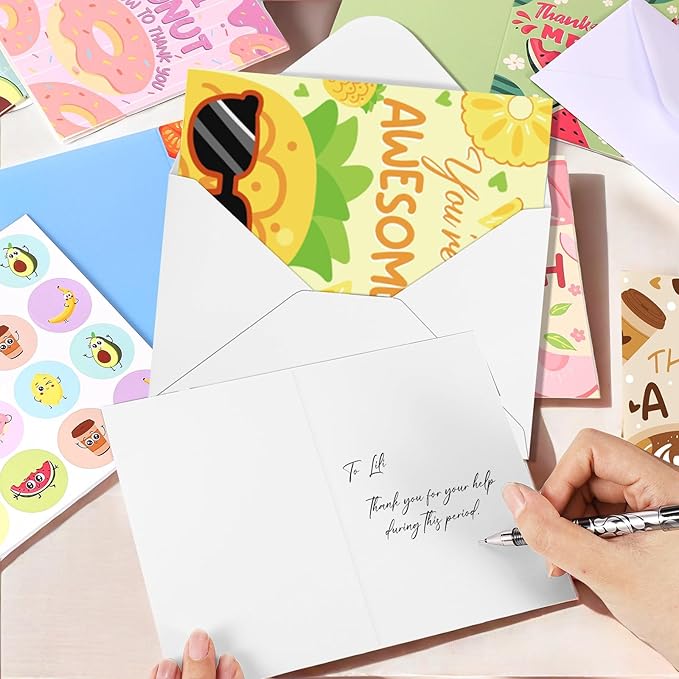 40 Pack Funny Thank You Cards with Envelopes & Stickers, 4×6 in Cute Thank You Card, Blank Cards and Envelopes Greeting Card for Kids Birthday, Wedding, Baby Shower, Thanksgiving, Christmas