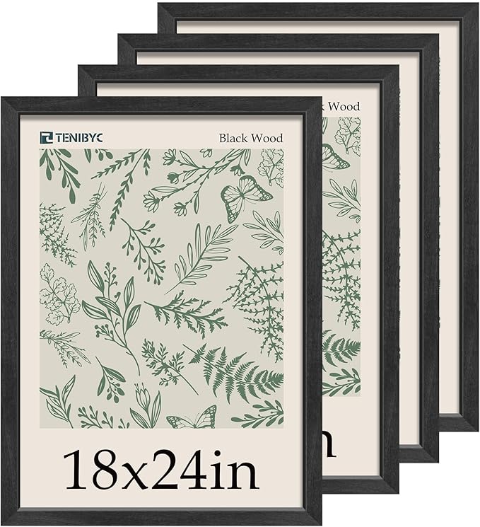 Picture Frame 4 Pack - Solid Wood Poster Photo Frame - Woodgrain Series - Room, Office, Gallery, Studio Display - Wall Hanging