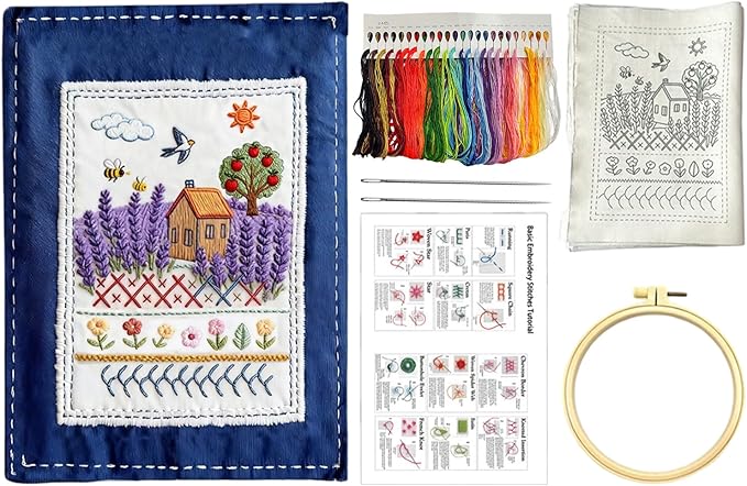 Embroidery Stitches Book Kit, DIY Embroidery Sewing Books for Beginners, Funny Embroiderys Stitching Book with Sewing Kit, Novelty Embroiderys Sampler Books Set, for Craft Lover Gift