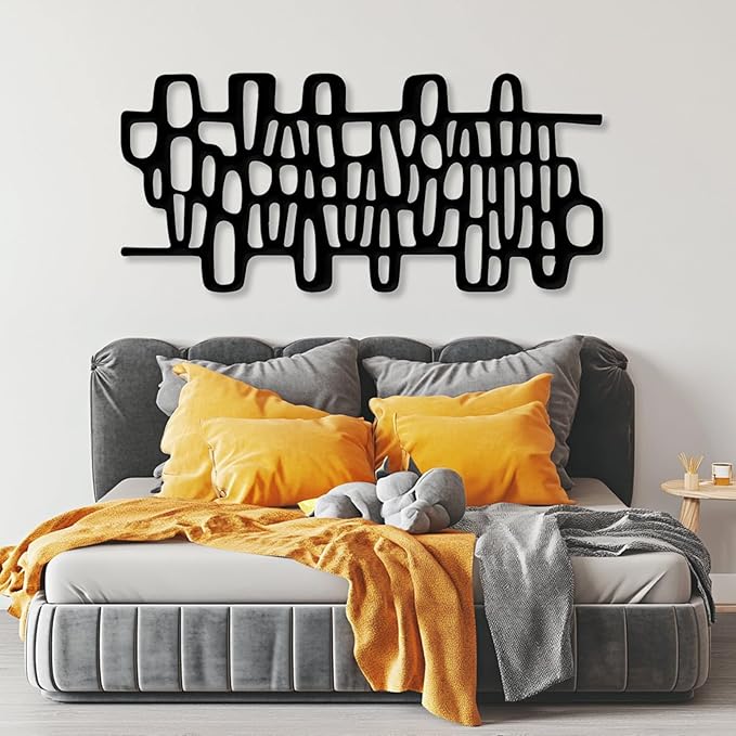 Abstract Geometric Metal Wall Art, Modern Circles Metal Decor, Minimalist Line Art, Long Narrow Sign, Luxury Modern Artwork for Living Room, Farmhouse, Office (White, 59"x27" | 150x69cm)