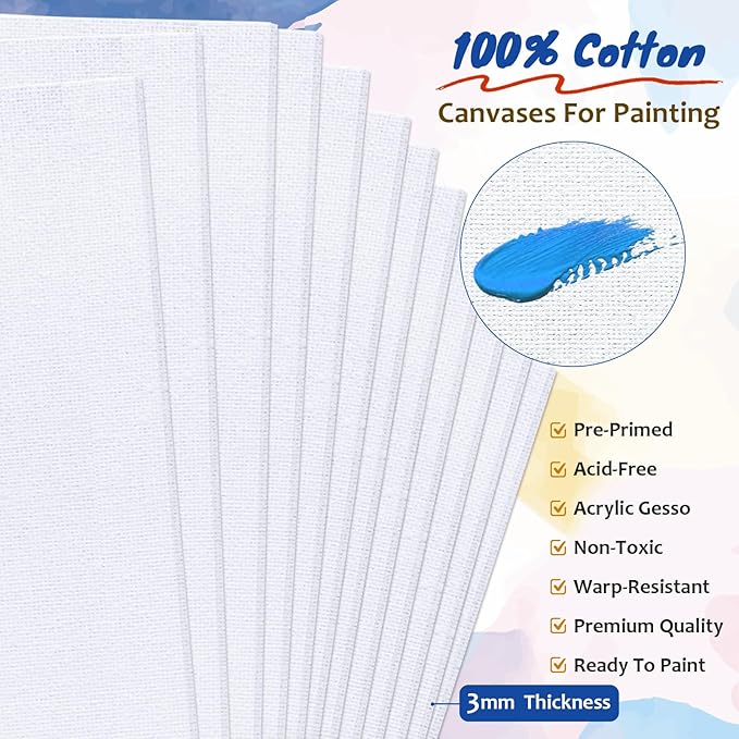 12-Pack 11x14 inch Canvas Boards for Painting, Canvas Panels for Kid & Adults 100% Cotton Gesso Primed Art Painting Supplies for Acrylic, Oil, Tempera & Watercolor