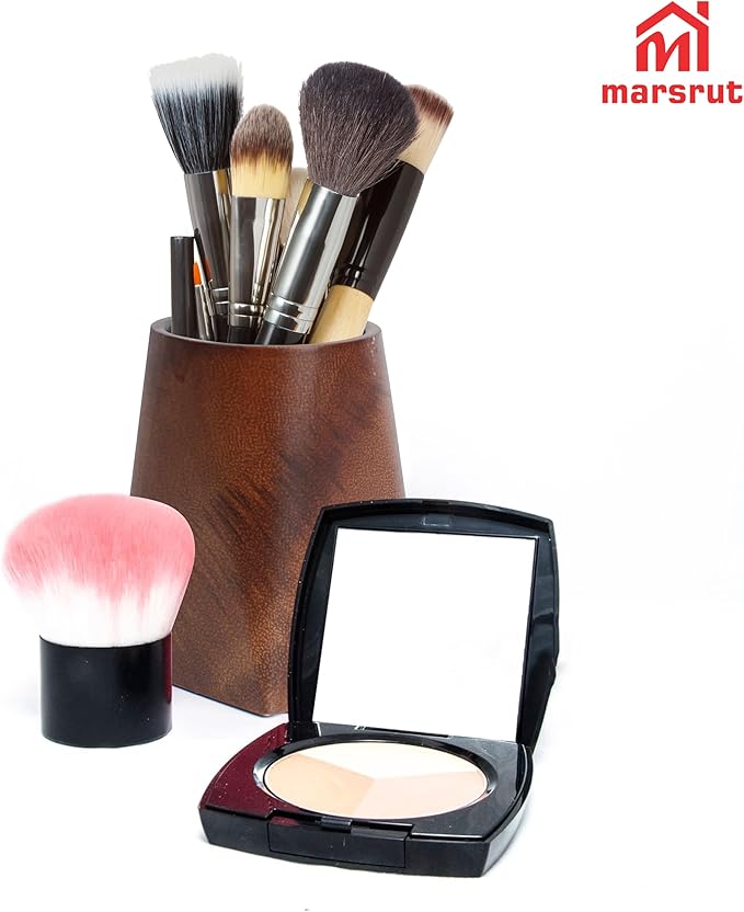 Walnut Pencil Holder, Wooden Desk Pen Holder, 4 Inch Wood Cup Organizer Caddy Stand, Vintage Rustic Box for Desktop Supplies Accessories Makeup Brushes Stationery Men Offices Decoration, Whole Piece