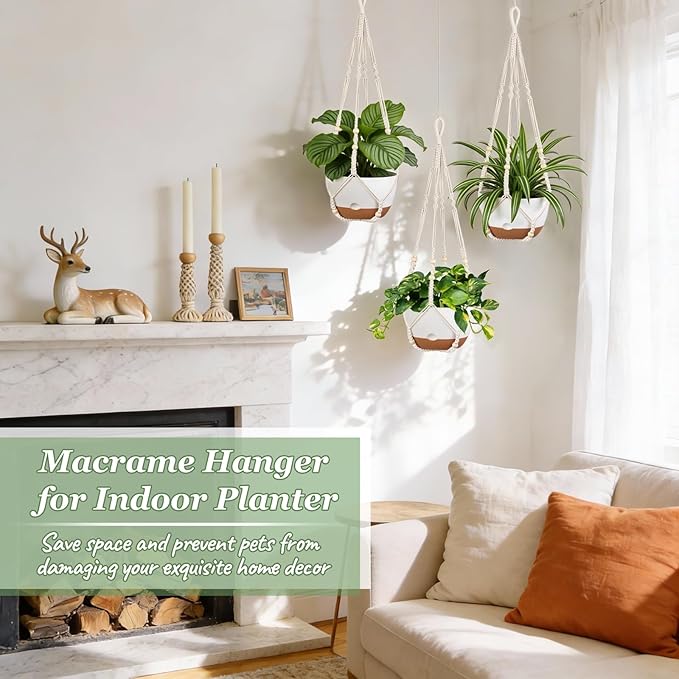 Mkono Set of 3-10 Inch Hanging Planters for Indoor Plants with Self Watering, Outdoor Hanging Plant Pot with Macrame Plant Hangers, 2 Kinds Hanging Basket for Garden Home Ceiling Window Decor