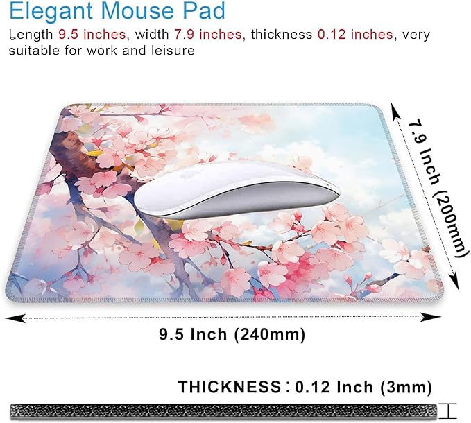 Mouse Pad, Watercolor Pink Cherry Blossoms Mouse Pads for Desk,Soft Computer Mouse Mat Square Waterproof Non-Slip Rubber Base Gaming MousePads for Women Men,Laptop,Office