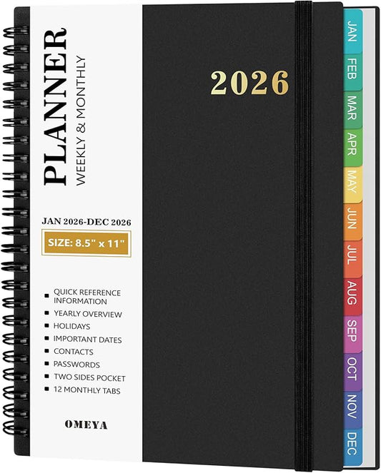 2026 Planner – 2026 Planner Weekly and Monthly: Jan. 2026 - Dec. 2026, 8.5" x 11", 2026 Calendar Planner with Monthly Tabs, Flexible Cover, Thick Paper, Inner Pocket for School Office Supplies