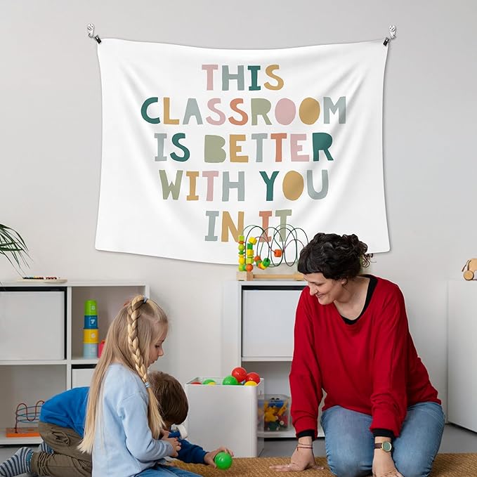 XLDLIOO Boho Classroom Tapestry, Boho Classroom Decor, This Classroom Is Better With You in It Kids Wall Tapestry Hanging, Inspirational Tapestries Decor Art for Nursery Kids Room Playroom 40x30in