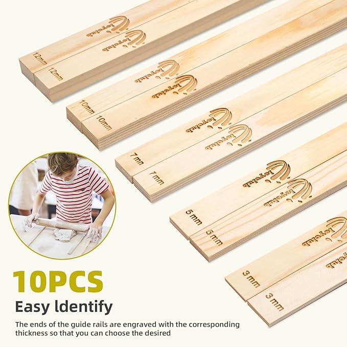10 Pcs Pottery Rolling pin Guides, Clay Tools, 5-Size Mud Stick Guide for Precise Clay Thickness, Premium Pottery Tools for Hobbyists & Ceramic Artists