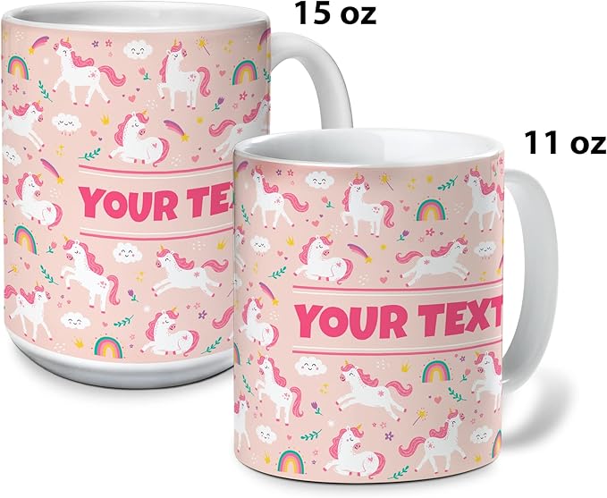 Personalized Mug for Kids - Pink Unicorn - Custom Name/Text, Ceramic Hot Chocolate/Cocoa/Coffee Cup for Girls, Birthday/Christmas/Holiday Gift - 15 oz, Navy Blue Handle