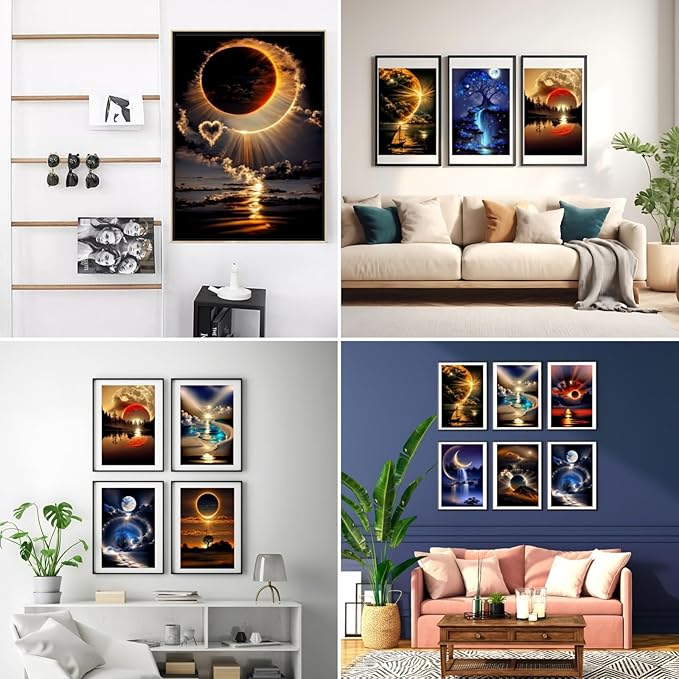 12 Pack Diamond Art Kits for Adults, Sunset Landscape 5D Diamond Painting for Adult Beginners,DIY Full Drill Round Gem Painting Dot Art Sets,Home Wall Decor 9.8x13.8 Inch