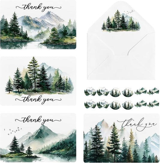 Artoid Mode 36 Pack Bird Tree Mountain Forest Thank You Cards Gift With Envelope Sticker Blank Note Greeting Cards, 4 x 6 Inch