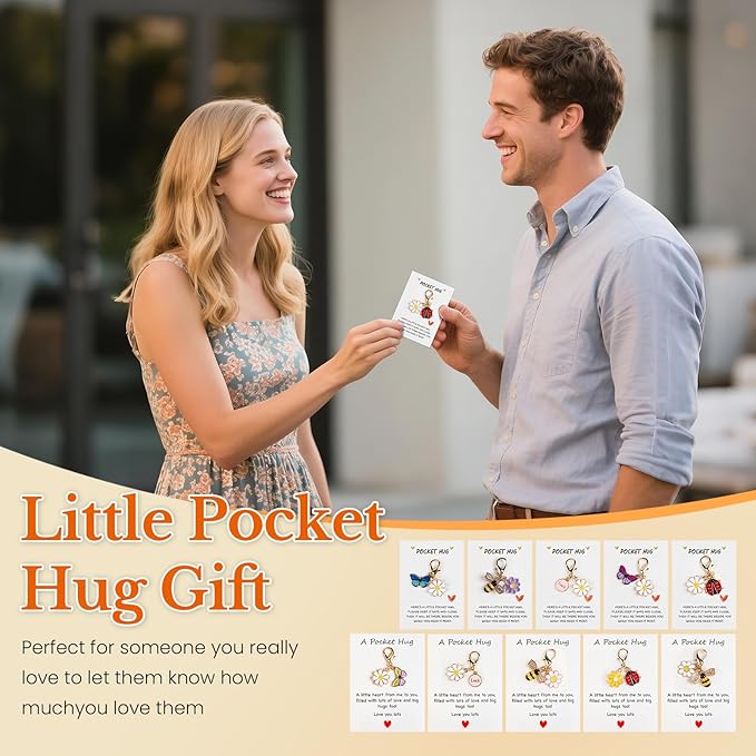10 Sets Pocket Hug Card with Cute Mini Size Tokens, DIY Sentimental Gift for Encouragement Anxiety Relief & Emotional Support – Inspirational Keepsake for Friends Family Kids & Loved Ones