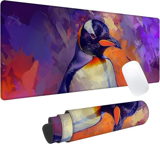 Vibrant Penguin Gaming Mouse Pad, Office Desk Mat, Anti-Slip Rubber Base Cool Aesthetic Mouse Pads for Computer Laptop Keyboard School Home Desktop Gamer Home Accessories Decor 31.5" x 11.8"